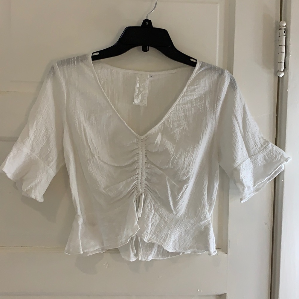 ROUCHED FRONT WHITE BLOUSE